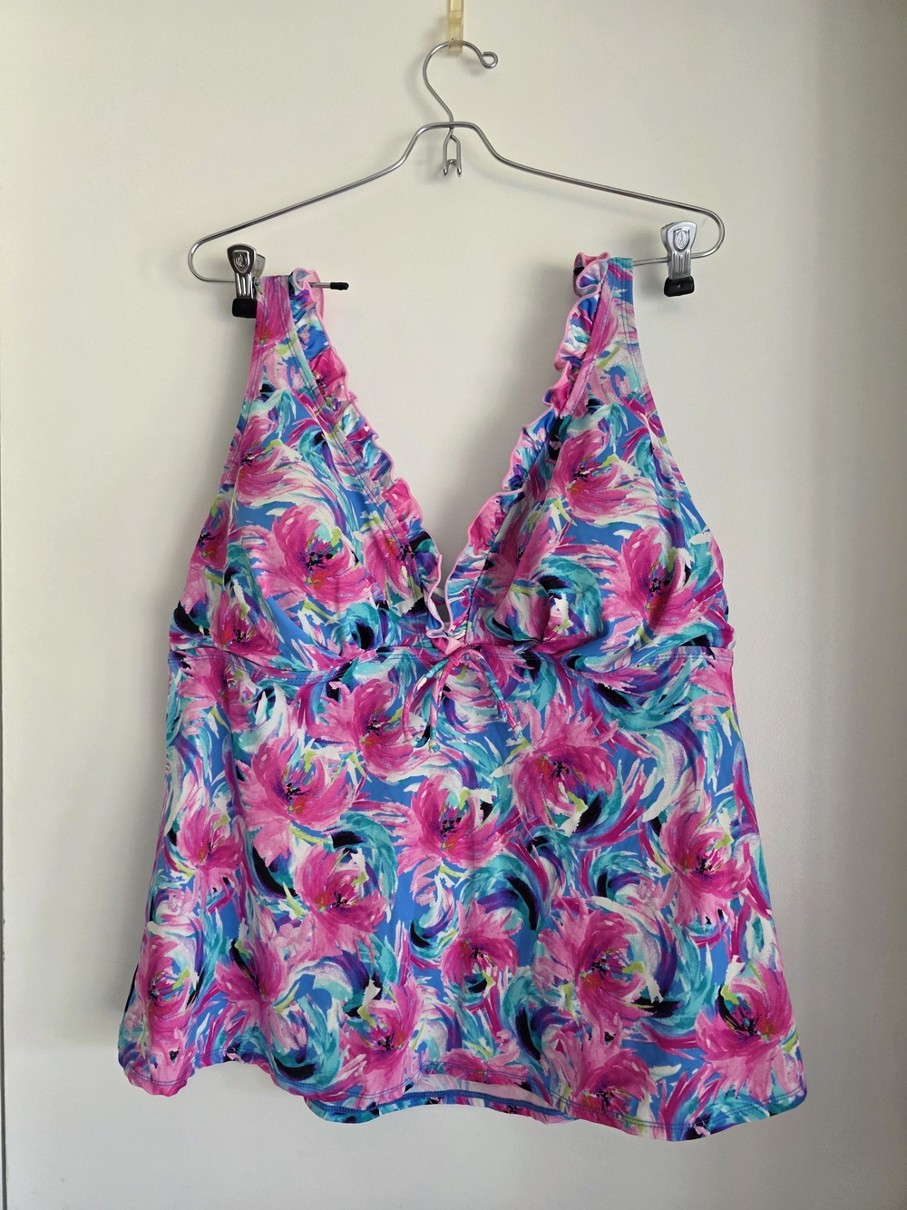 Kim Rogers Floral Swim Top in Pink and Blue 22w